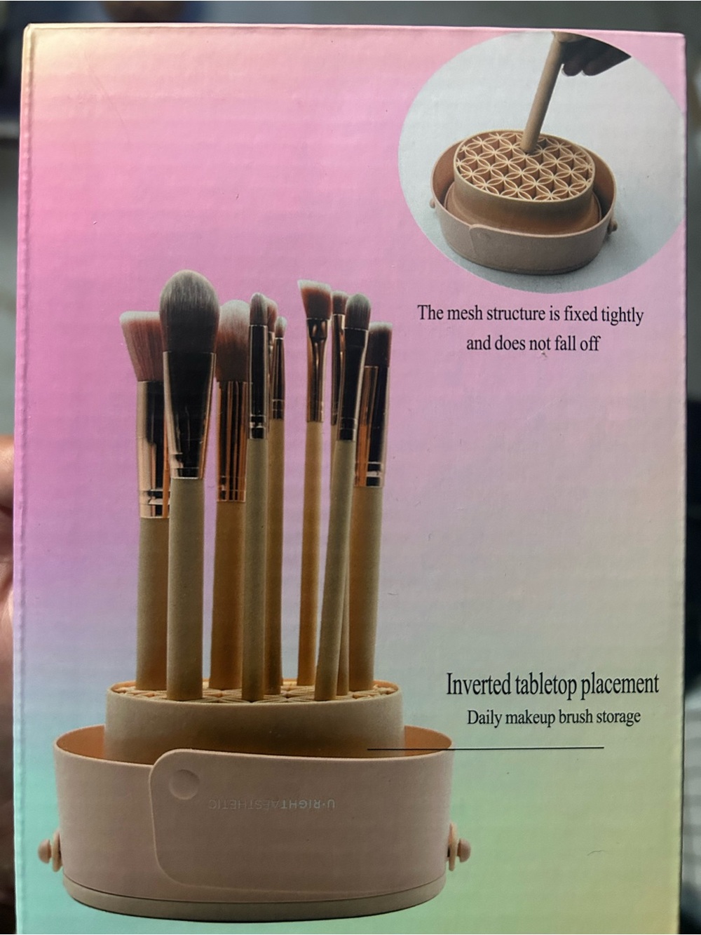 Makeup Brush Holder with Brushes - Pink Beige
